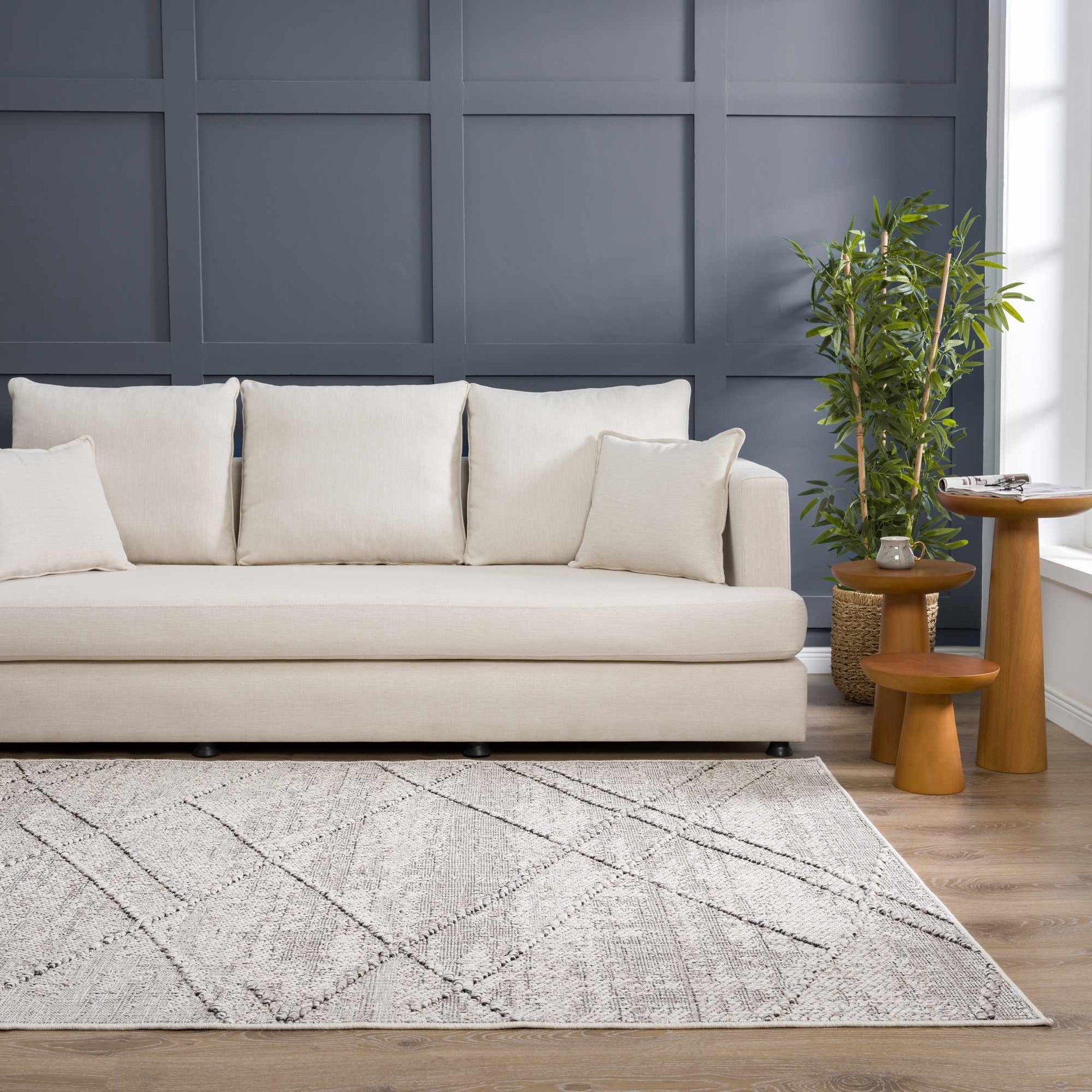 Baqer Bone & Taupe Textured Performance Rug - Clearance - Quahog Bay Bedding