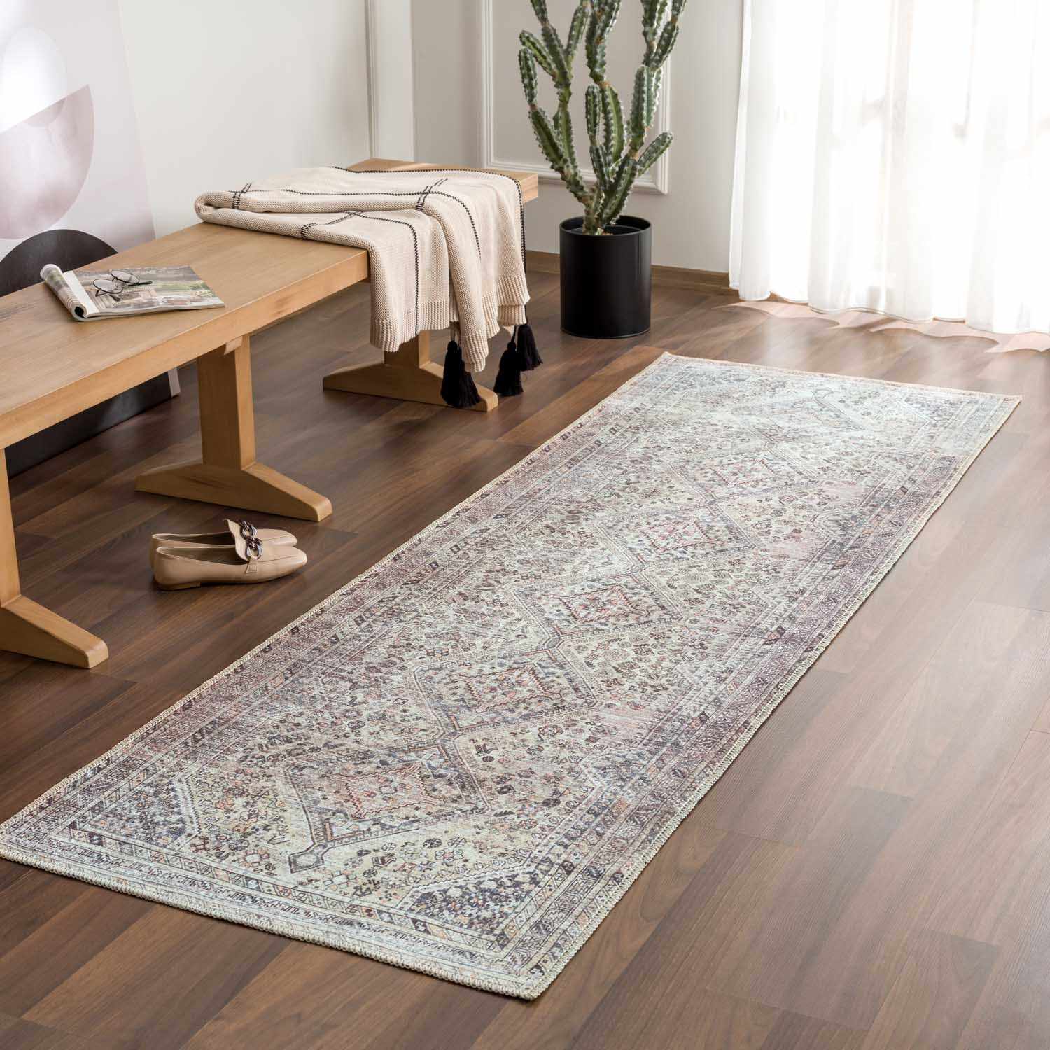 Barny Tan Flat Pile Washable Area Rug - Quahog Bay Bedding