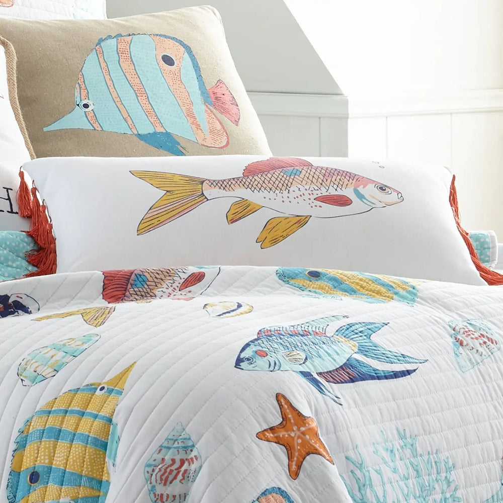 Barrier Reef Fish Pillow w/ Tassles - Ocean Themed Throw Pillows - Quahog Bay Bedding
