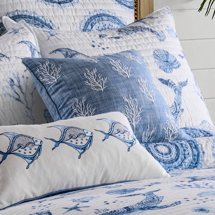 Batik Ocean Coral Pillow - Coastal Coral Pillows - Quahog Bay Bedding