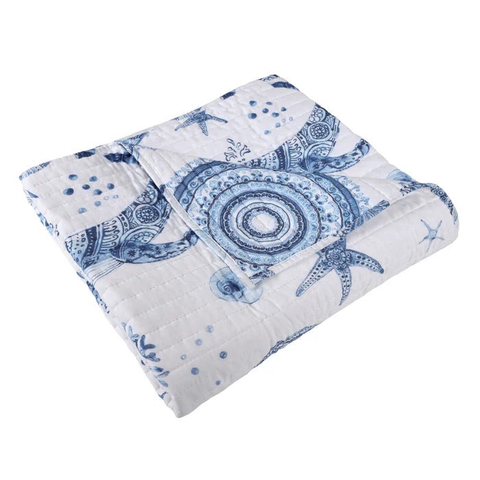 Batik Ocean Quilted Throw Blanket - Coastal Throw Blanket - Quahog Bay Bedding