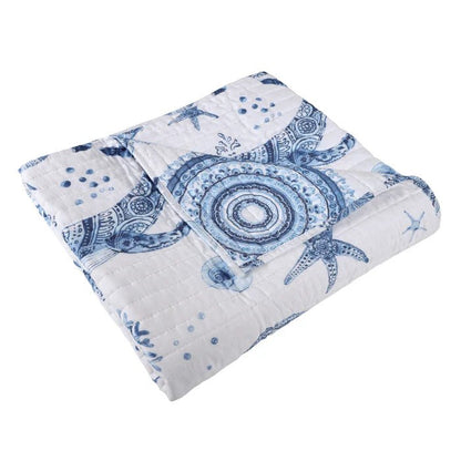 Batik Ocean Quilted Throw Blanket - Coastal Throw Blanket - Quahog Bay Bedding
