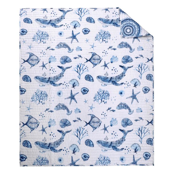 Batik Ocean Quilted Throw Blanket - Coastal Throw Blanket - Quahog Bay Bedding