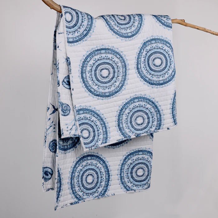 Batik Ocean Quilted Throw Blanket - Coastal Throw Blanket - Quahog Bay Bedding
