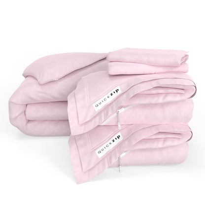 QuickZip Duvet Bundle - 400TC 100% Cotton Sateen - Fitted Sheet, Duvet Cover & Pillowcases