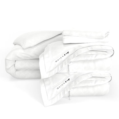 QuickZip Duvet Bundle - 400TC 100% Cotton Sateen - Fitted Sheet, Duvet Cover & Pillowcases