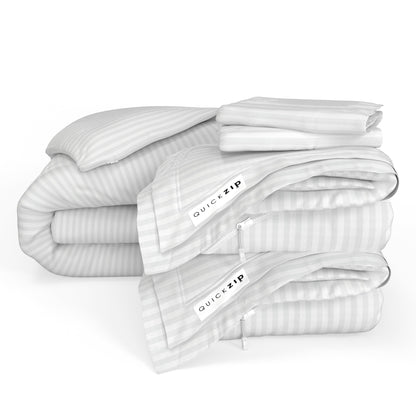 QuickZip Duvet Bundle - Cotton/Poly Comfort Core, Wrinkle-Free - Fitted Sheet, Duvet Cover & Pillowcases