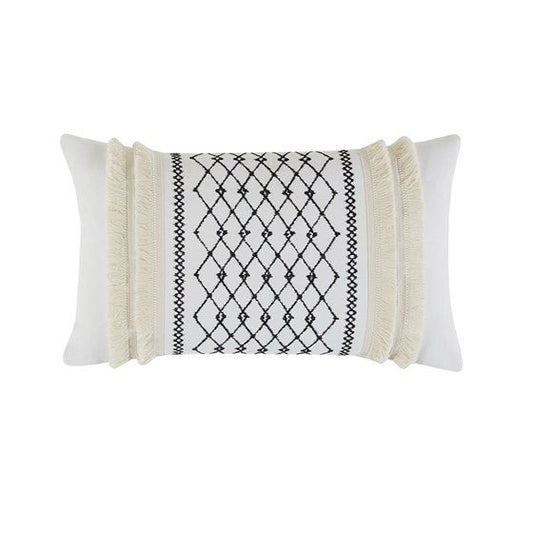 Bea Embroidered Cotton Oblong Pillow with Tassels - Quahog Bay Bedding