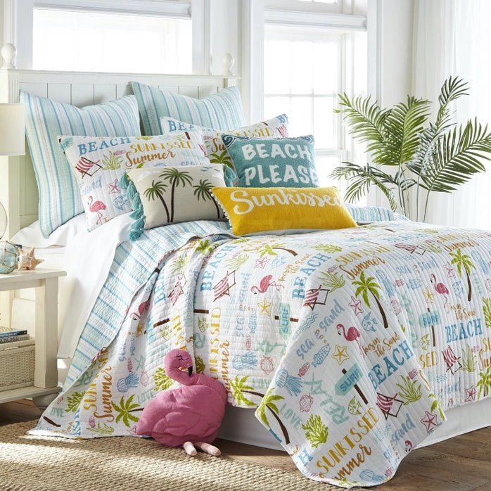 Beach Days Reversible Coastal Quilt Set - Coastal Themed Quilt Set - Quahog Bay Bedding