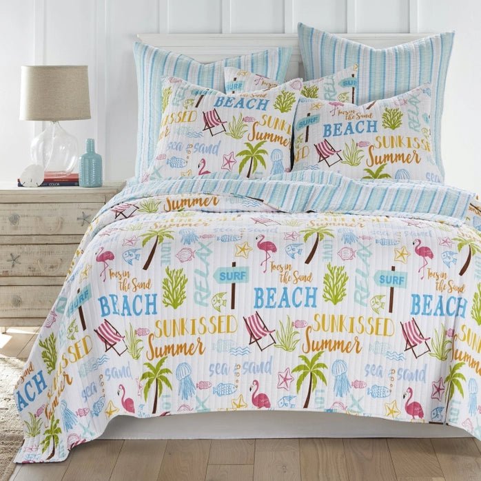 Beach Days Reversible Coastal Quilt Set - Coastal Themed Quilt Set - Quahog Bay Bedding