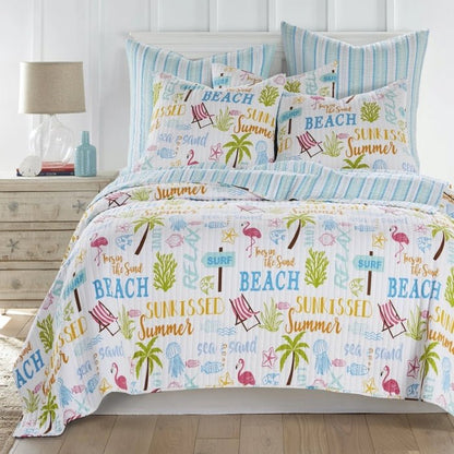 Beach Days Reversible Coastal Quilt Set - Coastal Themed Quilt Set - Quahog Bay Bedding