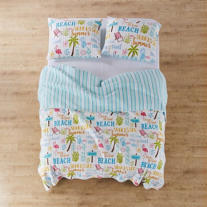Beach Days Reversible Coastal Quilt Set - Coastal Themed Quilt Set - Quahog Bay Bedding