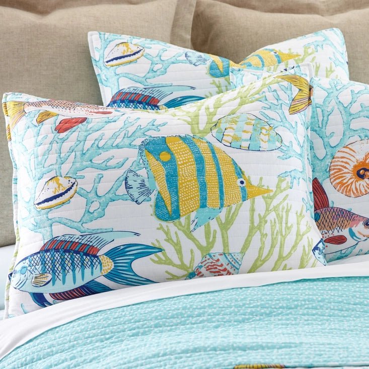 Beachwalk Cotton Quilt Set - Fish Themed Quilts - Quahog Bay Bedding