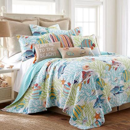 Beachwalk Cotton Quilt Set - Fish Themed Quilts - Quahog Bay Bedding