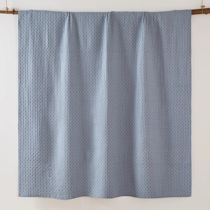 Beautiful Cross Stitch 100% Cotton Quilt Set - Chambray Blue - Quahog Bay Bedding