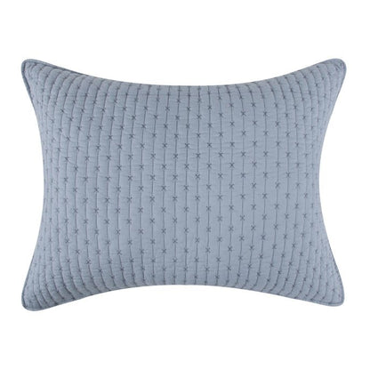 Beautiful Cross Stitch 100% Cotton Quilt Set - Chambray Blue - Quahog Bay Bedding
