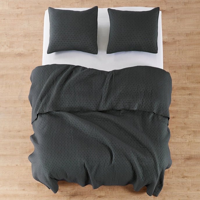 Beautiful Cross Stitch 100% Cotton Quilt Set - Charcoal - Quahog Bay Bedding