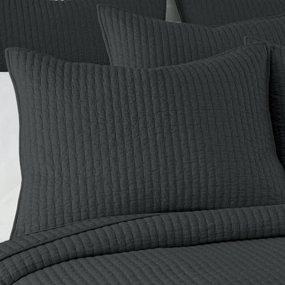 Beautiful Cross Stitch 100% Cotton Quilt Set - Charcoal - Quahog Bay Bedding