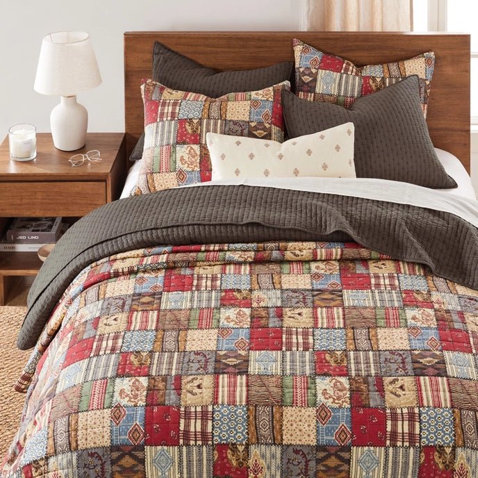 Beautiful Cross Stitch 100% Cotton Quilt Set - Cocoa - Quahog Bay Bedding