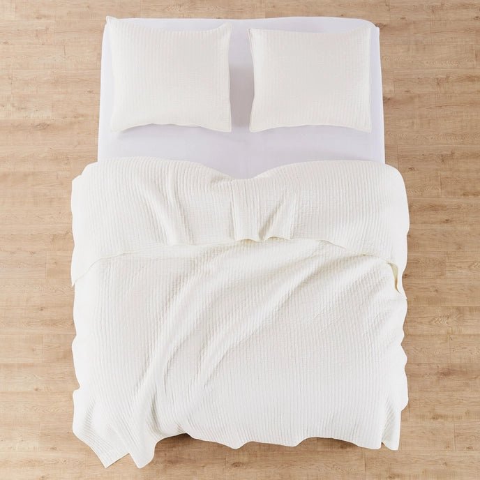 Beautiful Cross Stitch 100% Cotton Quilt Set - Cream - Quahog Bay Bedding