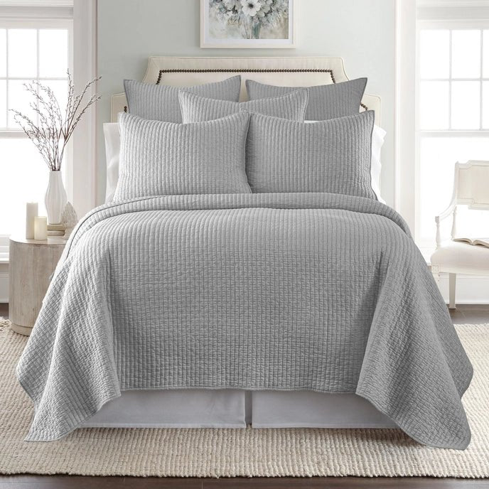 Beautiful Cross Stitch 100% Cotton Quilt Set - Light Grey - Quahog Bay Bedding
