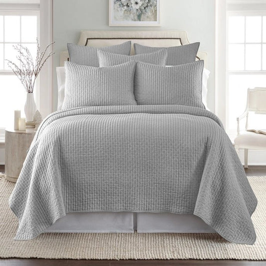 Beautiful Cross Stitch 100% Cotton Quilt Set - Light Grey - Quahog Bay Bedding