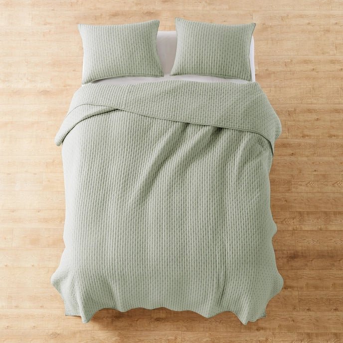 Beautiful Cross Stitch 100% Cotton Quilt Set - Sage - Quahog Bay Bedding