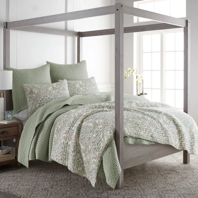 Beautiful Cross Stitch 100% Cotton Quilt Set - Sage - Quahog Bay Bedding