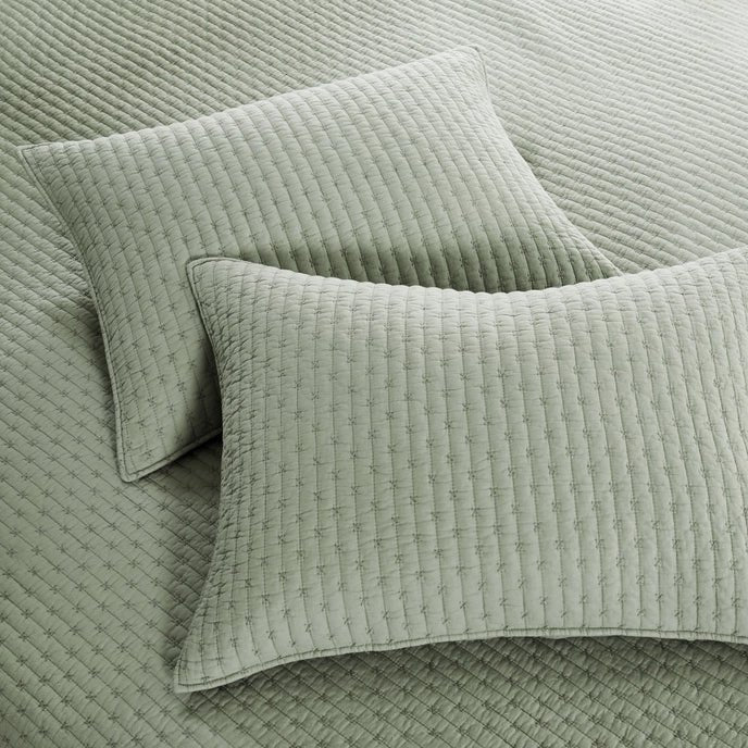 Beautiful Cross Stitch 100% Cotton Quilt Set - Sage - Quahog Bay Bedding