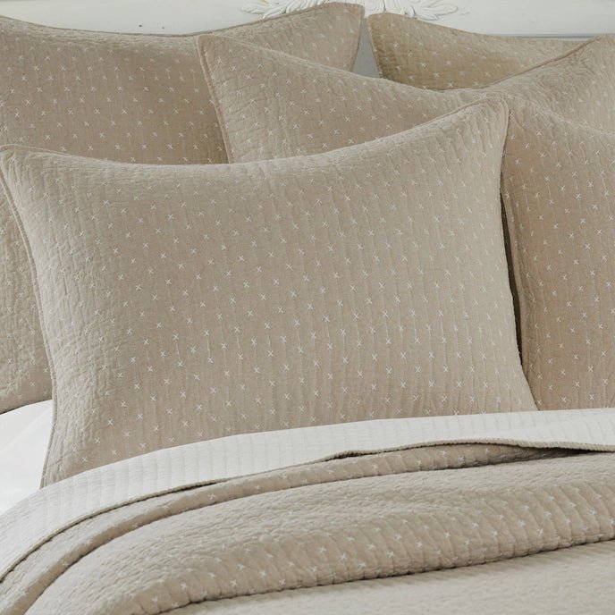 Beautiful Cross Stitch 100% Cotton Quilt Set - Taupe - Quahog Bay Bedding