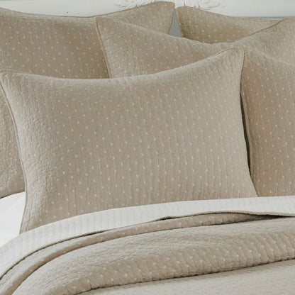 Beautiful Cross Stitch 100% Cotton Quilt Set - Taupe - Quahog Bay Bedding