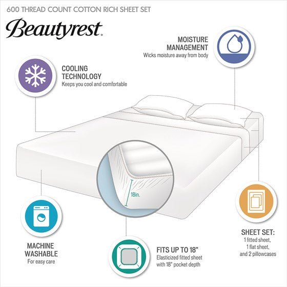 Beautyrest Luxury 600TC Cooling Cotton Blend Sheet Sets - Quahog Bay Bedding