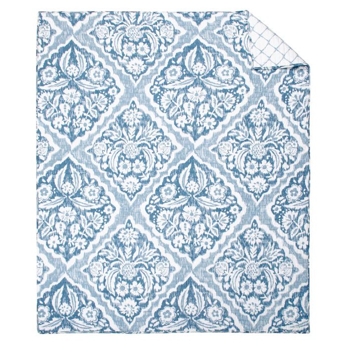 Becker Coastal Blue Quilted Throw Blanket - Coastal Throw Blanket - Quahog Bay Bedding