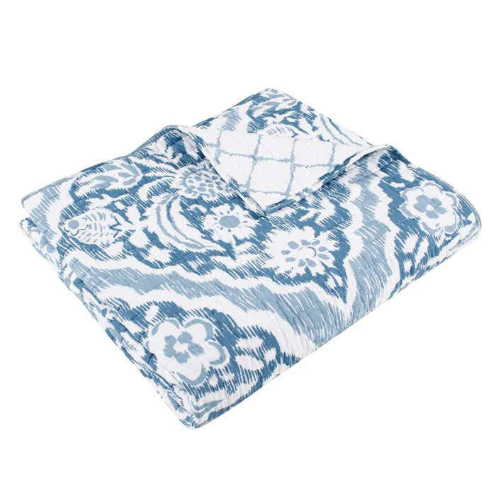 Becker Coastal Blue Quilted Throw Blanket - Coastal Throw Blanket - Quahog Bay Bedding
