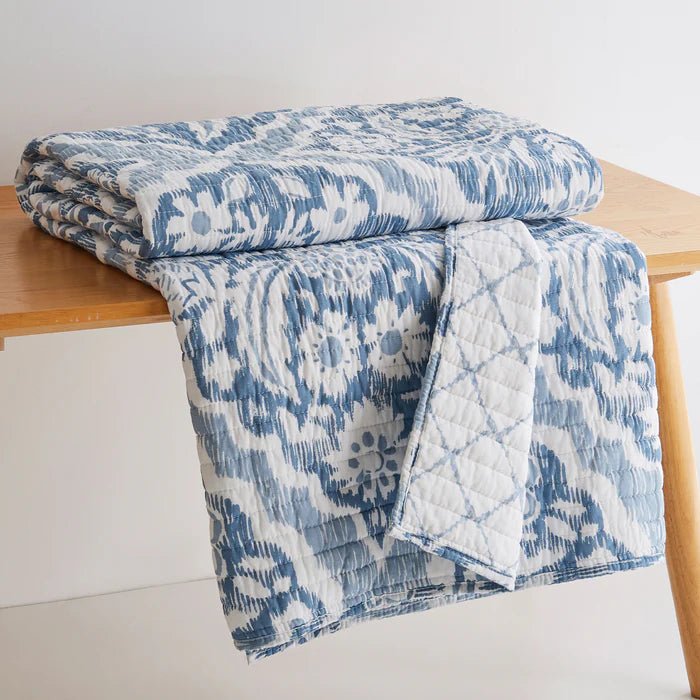 Becker Coastal Blue Quilted Throw Blanket - Coastal Throw Blanket - Quahog Bay Bedding