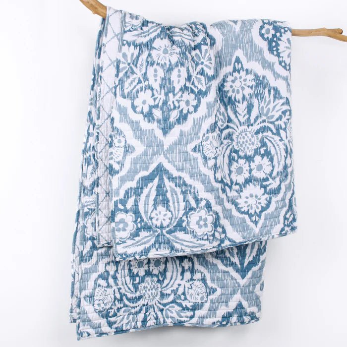 Becker Coastal Blue Quilted Throw Blanket - Coastal Throw Blanket - Quahog Bay Bedding