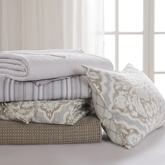 Becker Taupe Quilt Set - Beautiful Coastal Taupe Bedding Set - Quahog Bay Bedding
