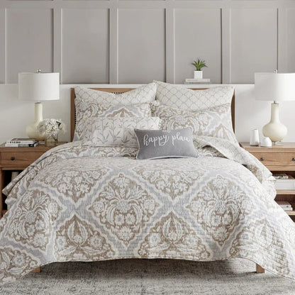 Becker Taupe Quilt Set - Beautiful Coastal Taupe Bedding Set - Quahog Bay Bedding