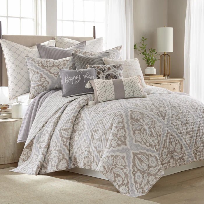 Becker Taupe Quilt Set - Beautiful Coastal Taupe Bedding Set - Quahog Bay Bedding