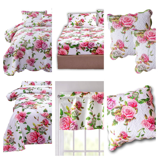 Bedding Bundle- Romantic Roses- Floral Scalloped Edge Bedding Set - Quahog Bay Bedding