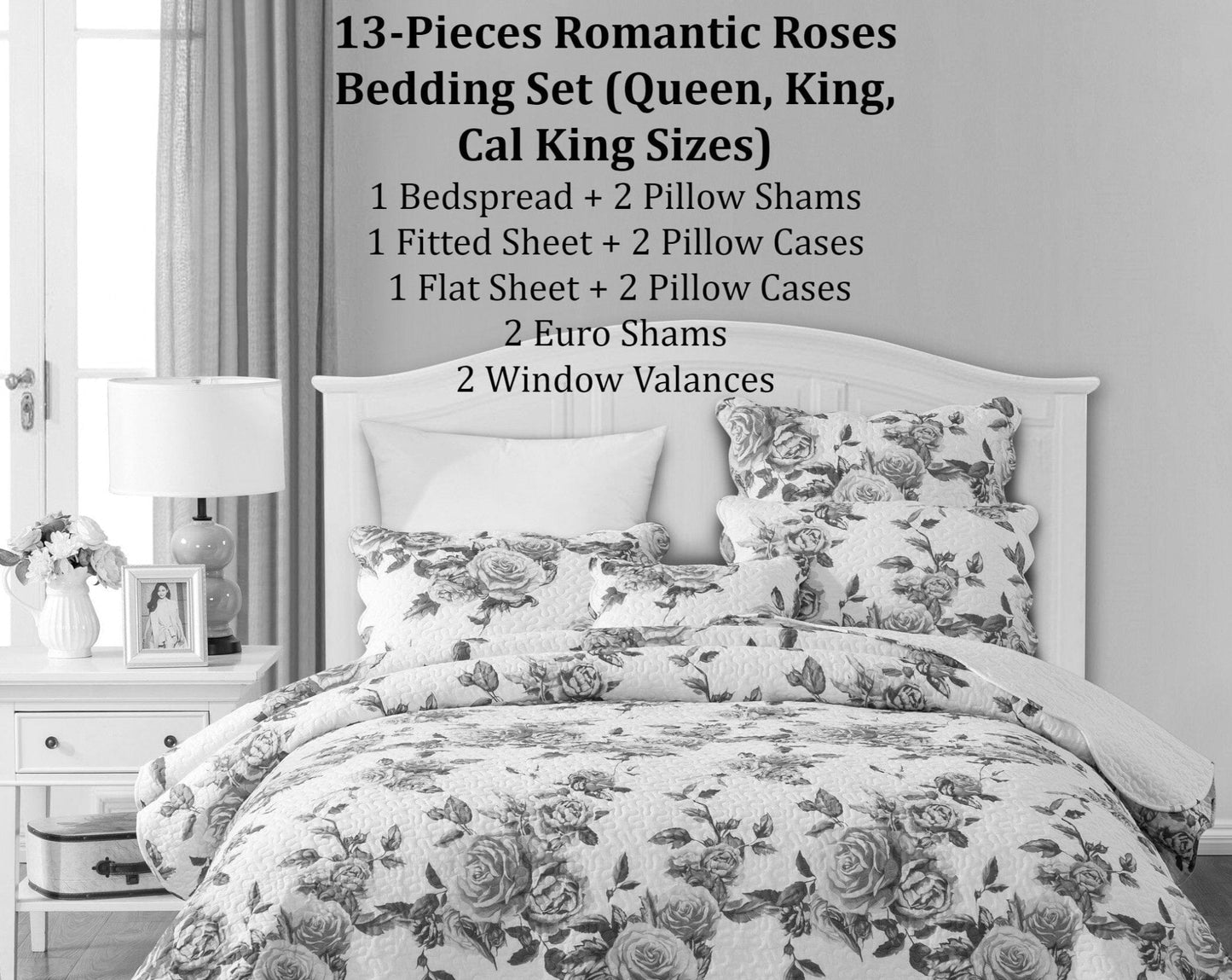 Bedding Bundle- Romantic Roses- Floral Scalloped Edge Bedding Set - Quahog Bay Bedding
