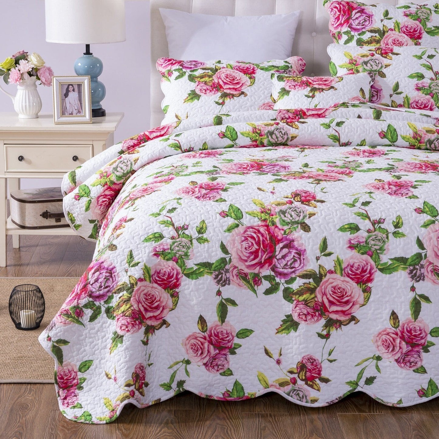 Bedding Bundle- Romantic Roses- Floral Scalloped Edge Bedding Set - Quahog Bay Bedding