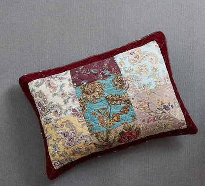 DaDa Bedding Bohemian Burgundy Red Velvet Trim Floral Paisley Patchwork Cotton Bedspread Set (JHW-868) - DaDa Bedding Collection