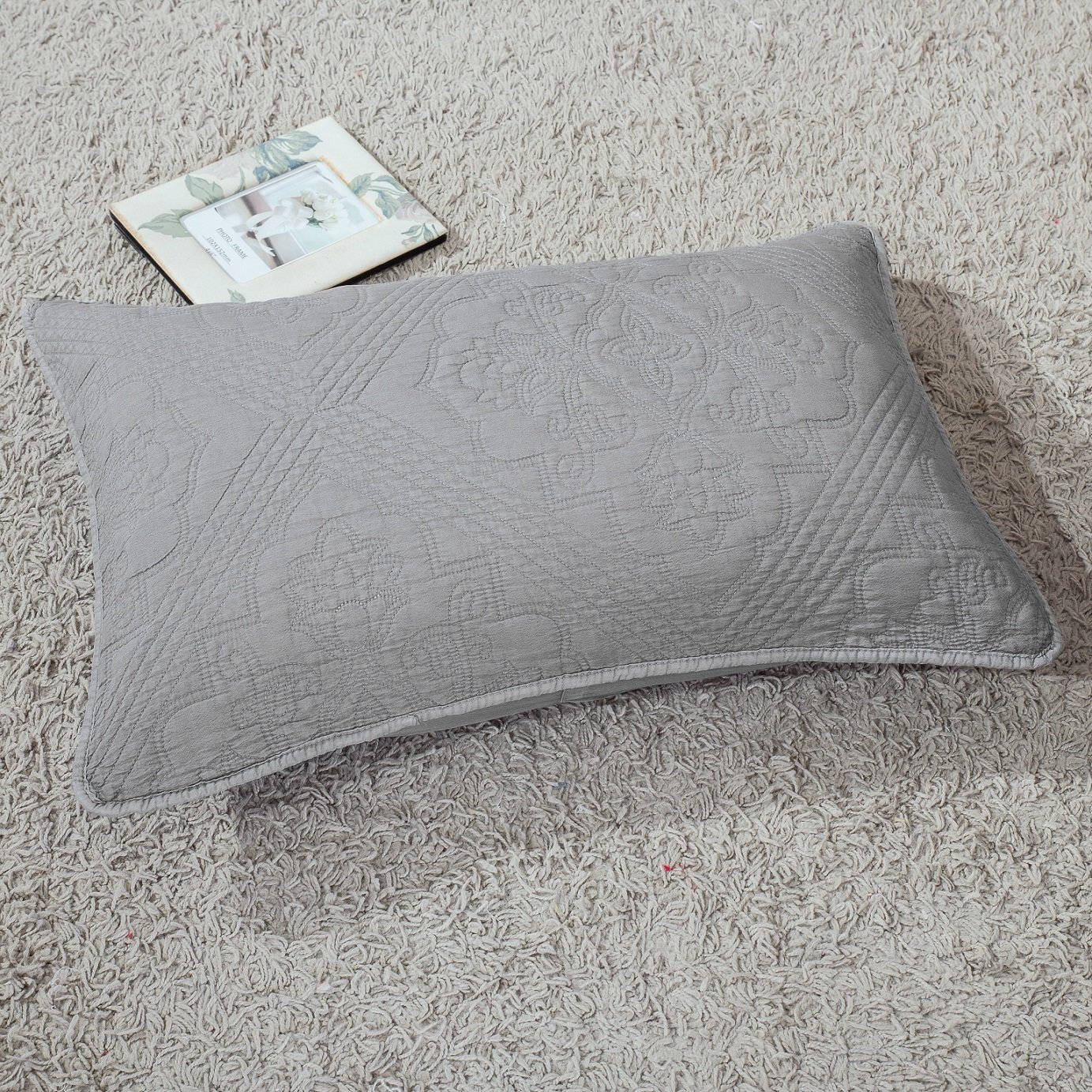 DaDa Bedding Floral Vintage Stone Wash Grey Matelassé Ash Silver Diamond Pattern Quilted Bedspread Set (JHW855) - DaDa Bedding Collection