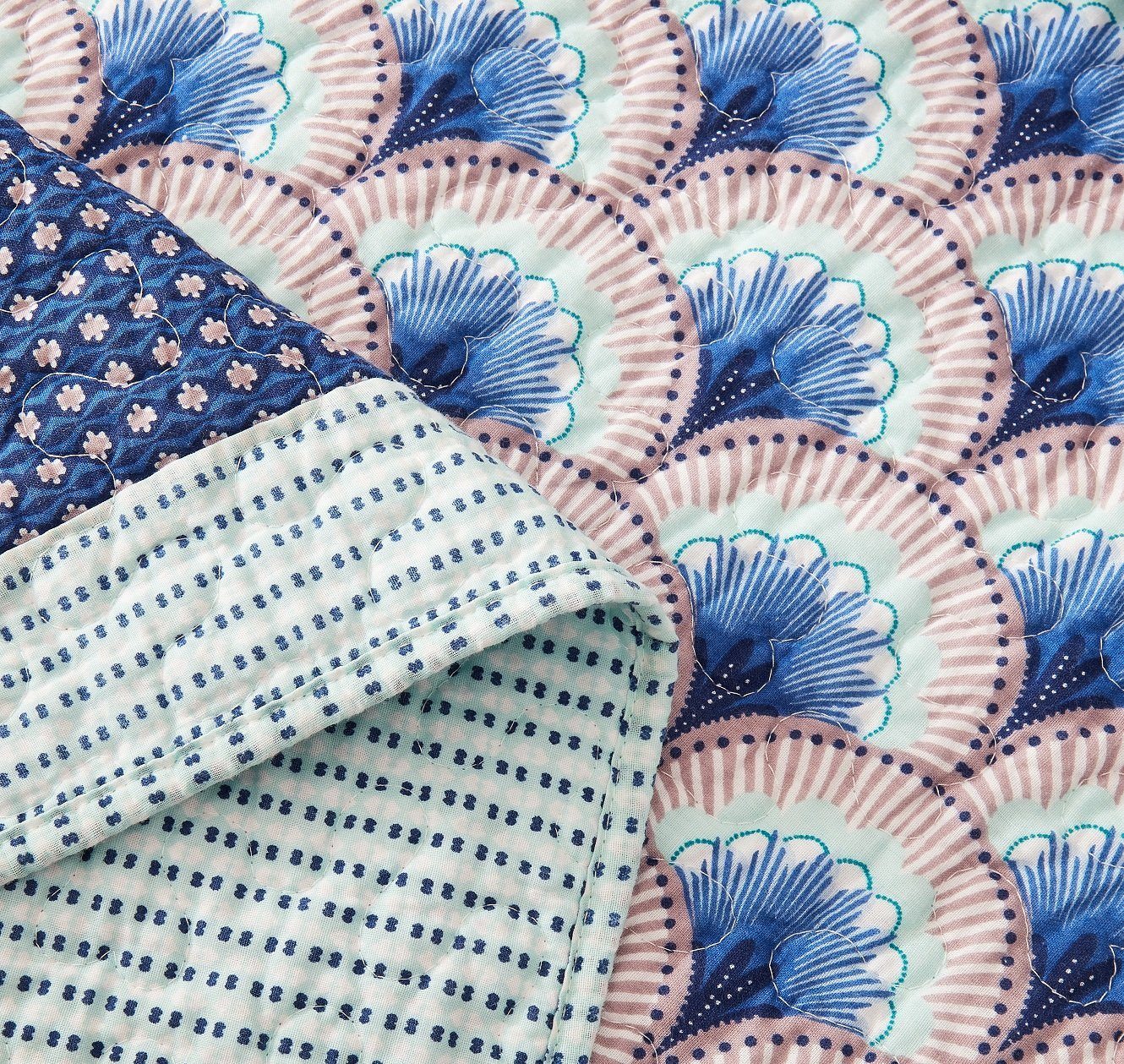 DaDa Bedding Mediterranean Blue Mint Green Patchwork Quilted Bedspread Set (JHW-884) - DaDa Bedding Collection