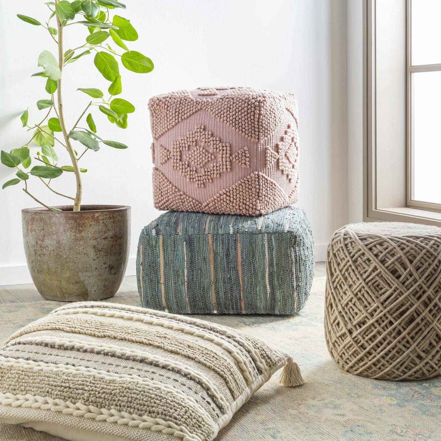 Bellingen Gray Handwoven Textured Pouf - Quahog Bay Bedding