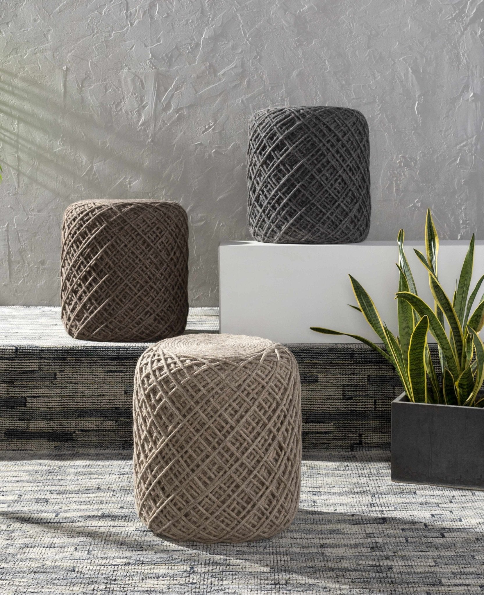 Bellingen Gray Handwoven Textured Pouf - Quahog Bay Bedding