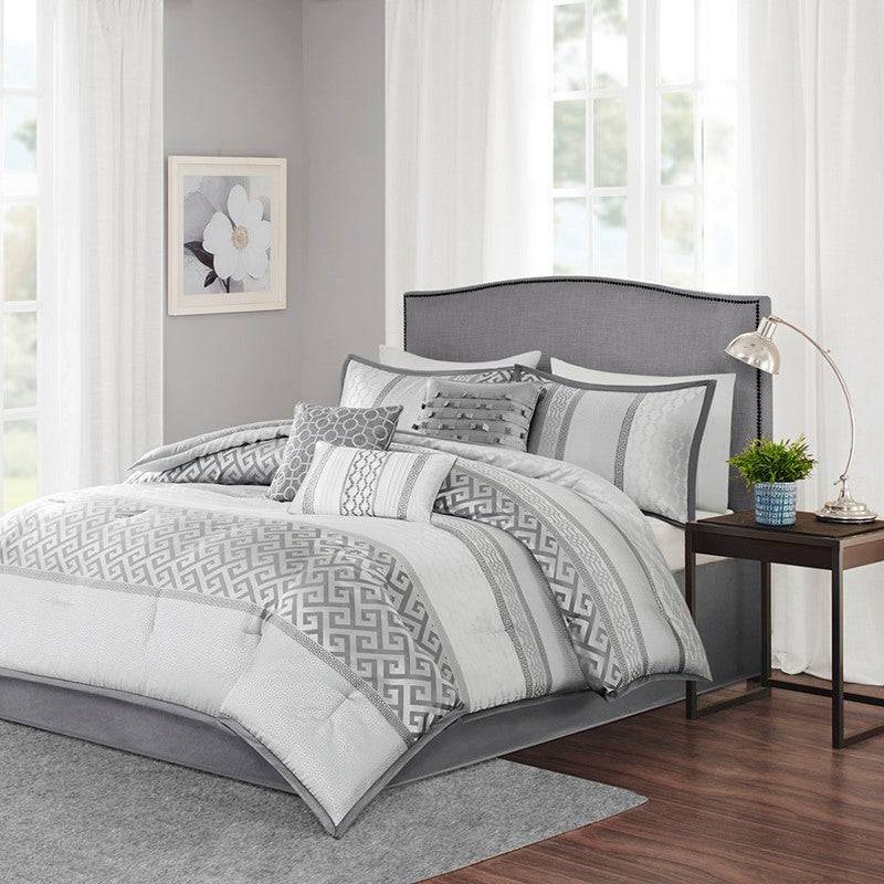 Bennett 7 Piece Jacquard Comforter Set – Grey - Quahog Bay Bedding