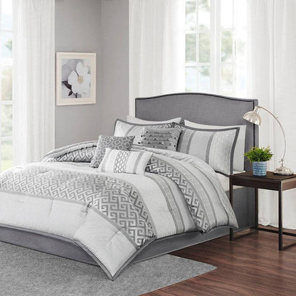 Bennett 7 Piece Jacquard Comforter Set – Grey - Quahog Bay Bedding