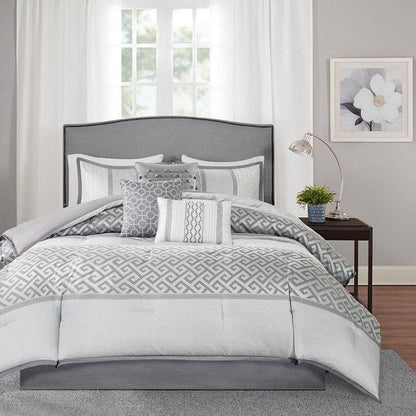 Bennett 7 Piece Jacquard Comforter Set – Grey - Quahog Bay Bedding